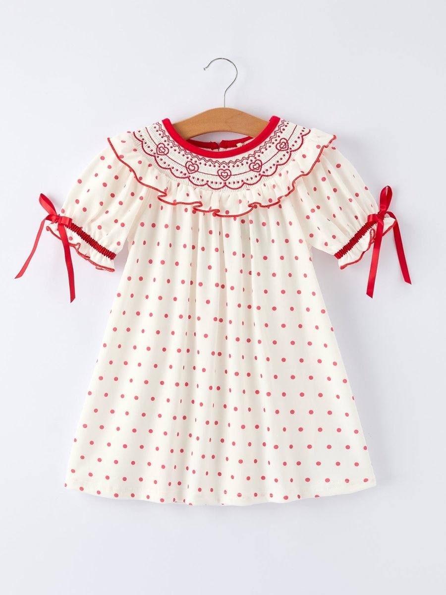 Rylee Faith Designs Valentine's Day Polka Dot Girls' Dress with Smocking Embroidery - 