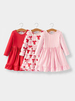 Rylee Faith Designs Valentine's Day Three - Piece Solid Red, Pink, Striped Dress - 