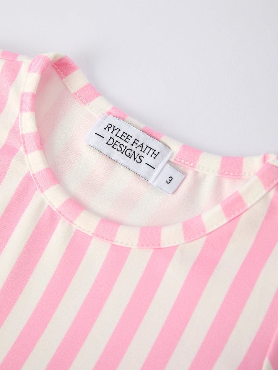 Rylee Faith Designs Valentine's Day Three - Piece Solid Red, Pink, Striped Dress - 