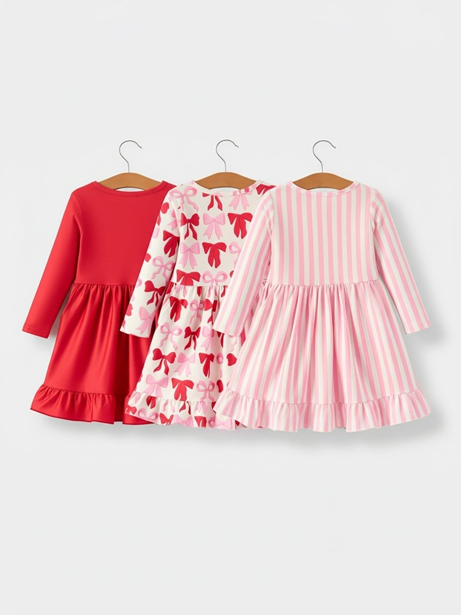 Rylee Faith Designs Valentine's Day Three - Piece Solid Red, Pink, Striped Dress - 