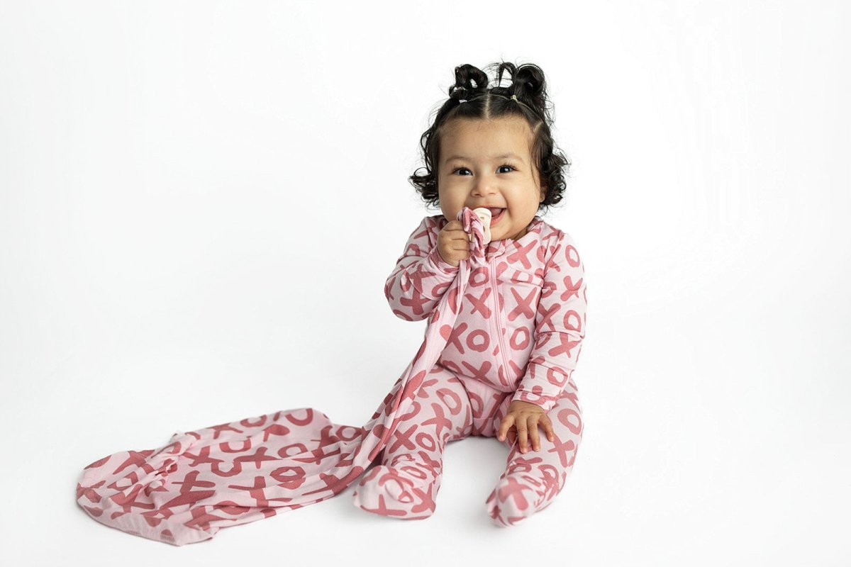 Three Little Tots Valentine's Day XOXO Bamboo Newborn Lovey Small Blanket - 