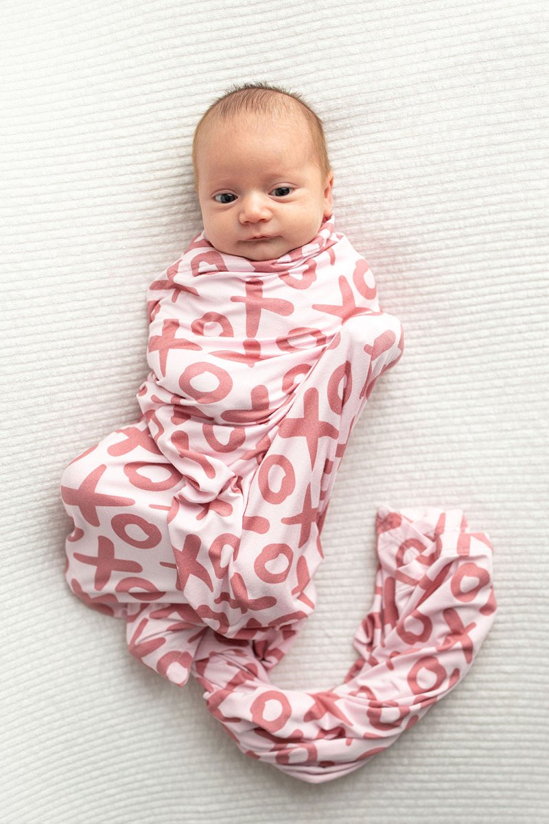 Three Little Tots Valentine's Day XOXO Bamboo Newborn Swaddle Blanket - 