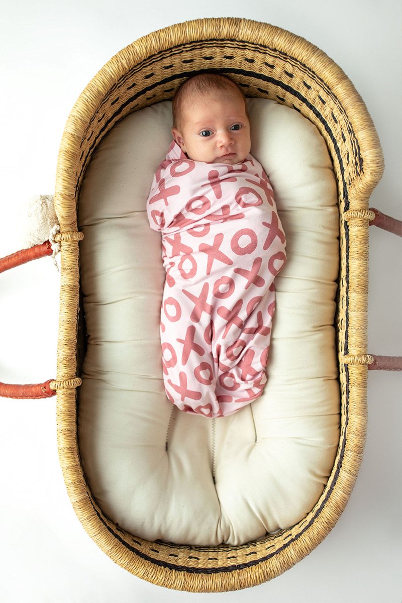 Three Little Tots Valentine's Day XOXO Bamboo Newborn Swaddle Blanket - 