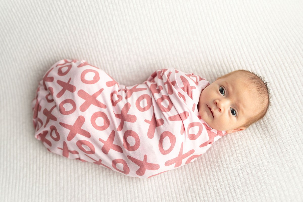 Three Little Tots Valentine's Day XOXO Bamboo Newborn Swaddle Blanket - 