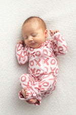 Three Little Tots Valentine's Day XOXO Bamboo Newborn Zipper Pajamas Sleepers - 