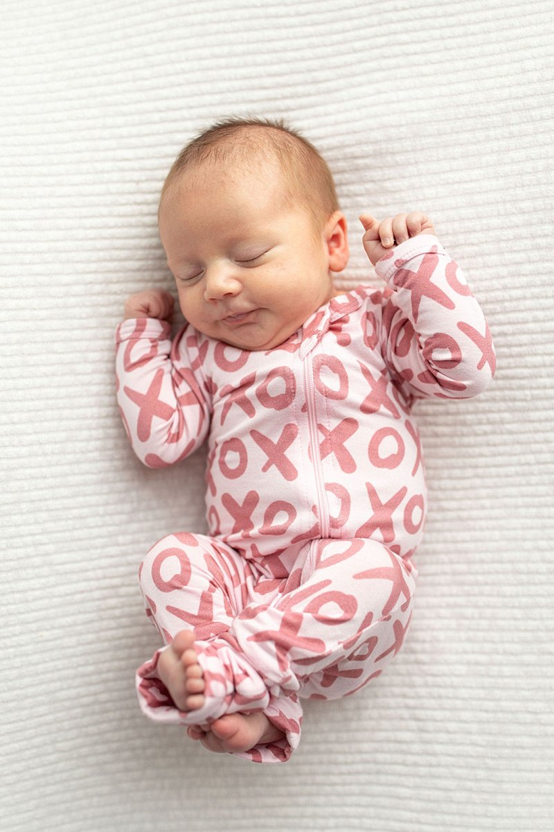 Three Little Tots Valentine's Day XOXO Bamboo Newborn Zipper Pajamas Sleepers - 