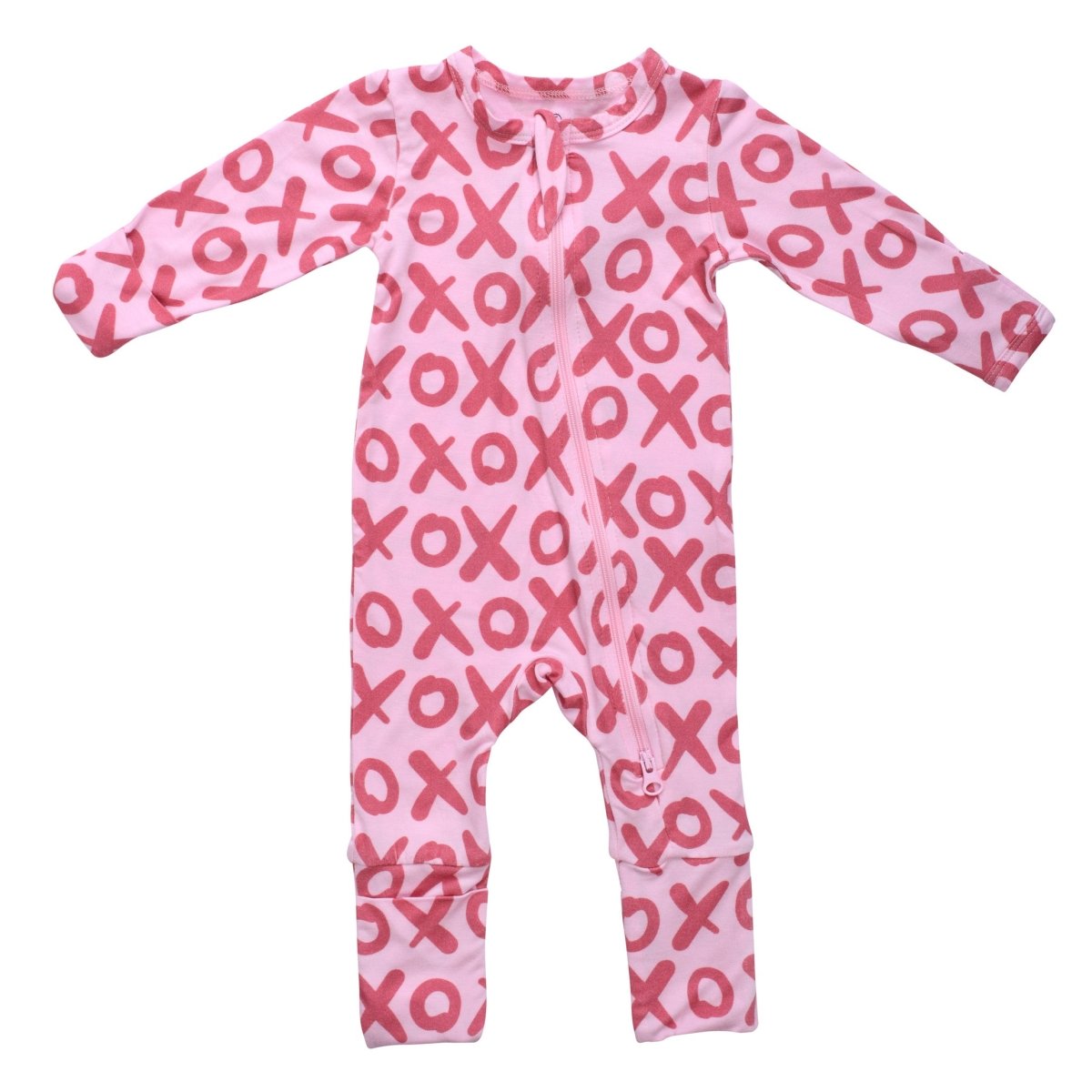 Three Little Tots Valentine's Day XOXO Bamboo Newborn Zipper Pajamas Sleepers - 