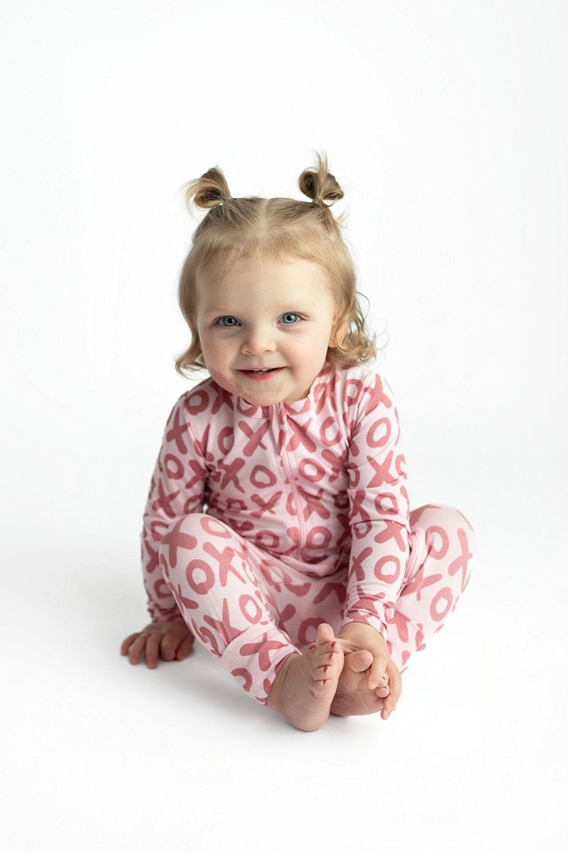 Three Little Tots Valentine's Day XOXO Bamboo Newborn Zipper Pajamas Sleepers - 