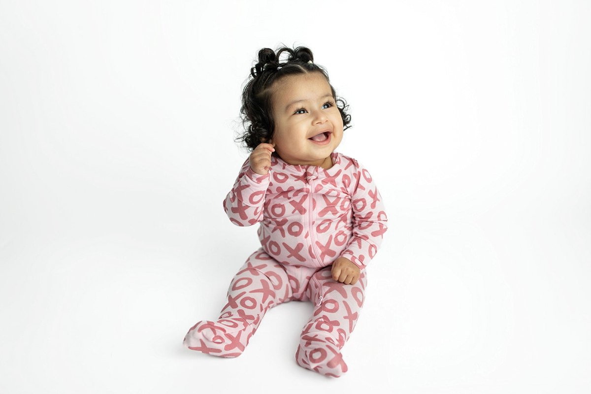 Three Little Tots Valentine's Day XOXO Bamboo Newborn Zipper Pajamas Sleepers - 