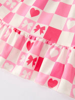 Rylee Faith Designs Valentine’s Girls Long Sleeve 3 - Piece Dress Set with Hearts and Stripes - 