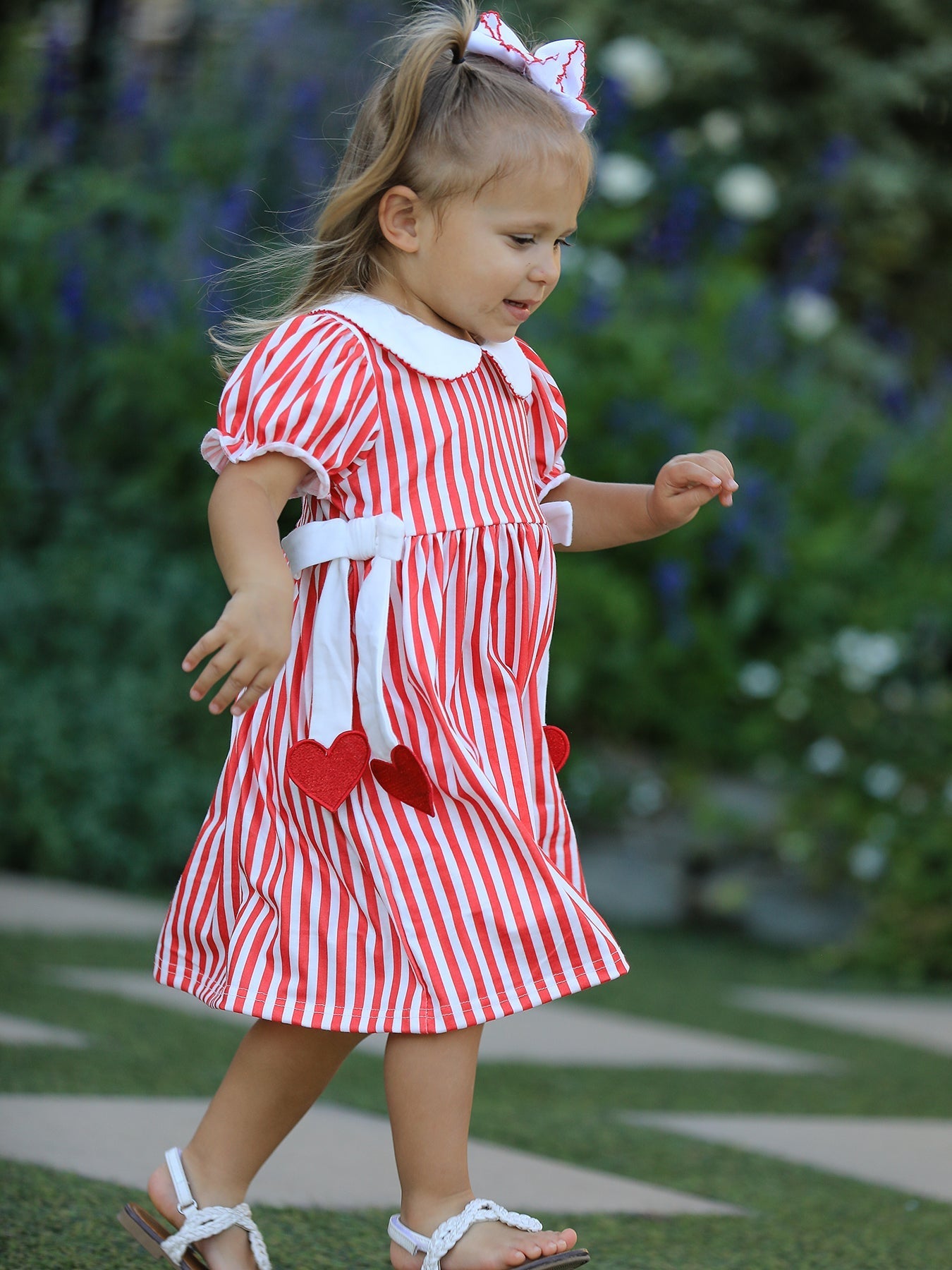 Rylee Faith Designs Valentine's Red Stripe Heart Dress for Toddler Girls - 