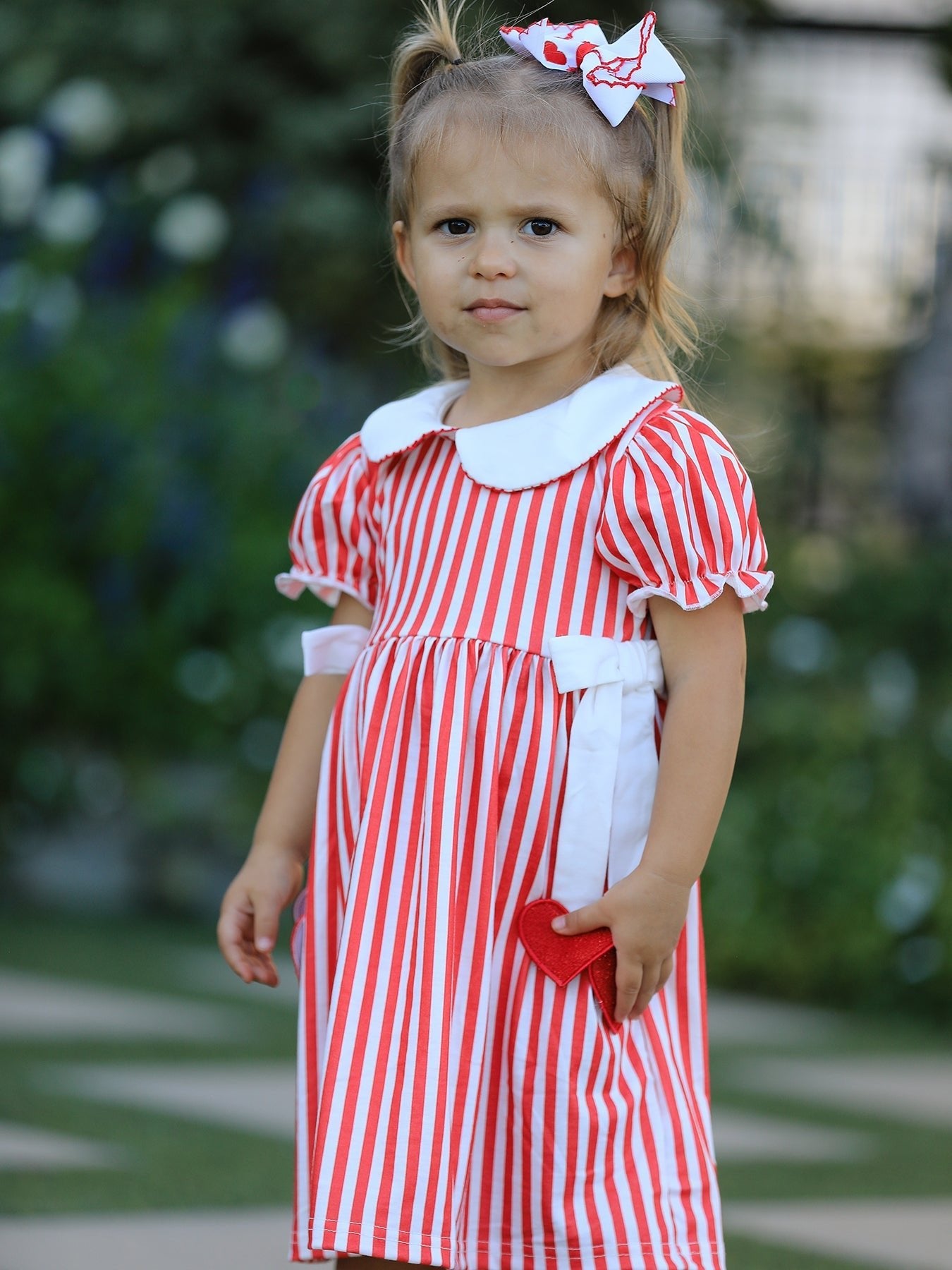 Rylee Faith Designs Valentine's Red Stripe Heart Dress for Toddler Girls - 