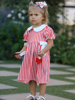 Rylee Faith Designs Valentine's Red Stripe Heart Dress for Toddler Girls - 