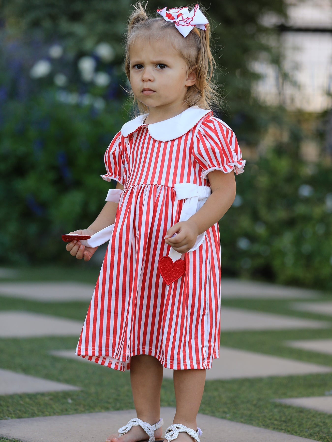 Rylee Faith Designs Valentine's Red Stripe Heart Dress for Toddler Girls - 