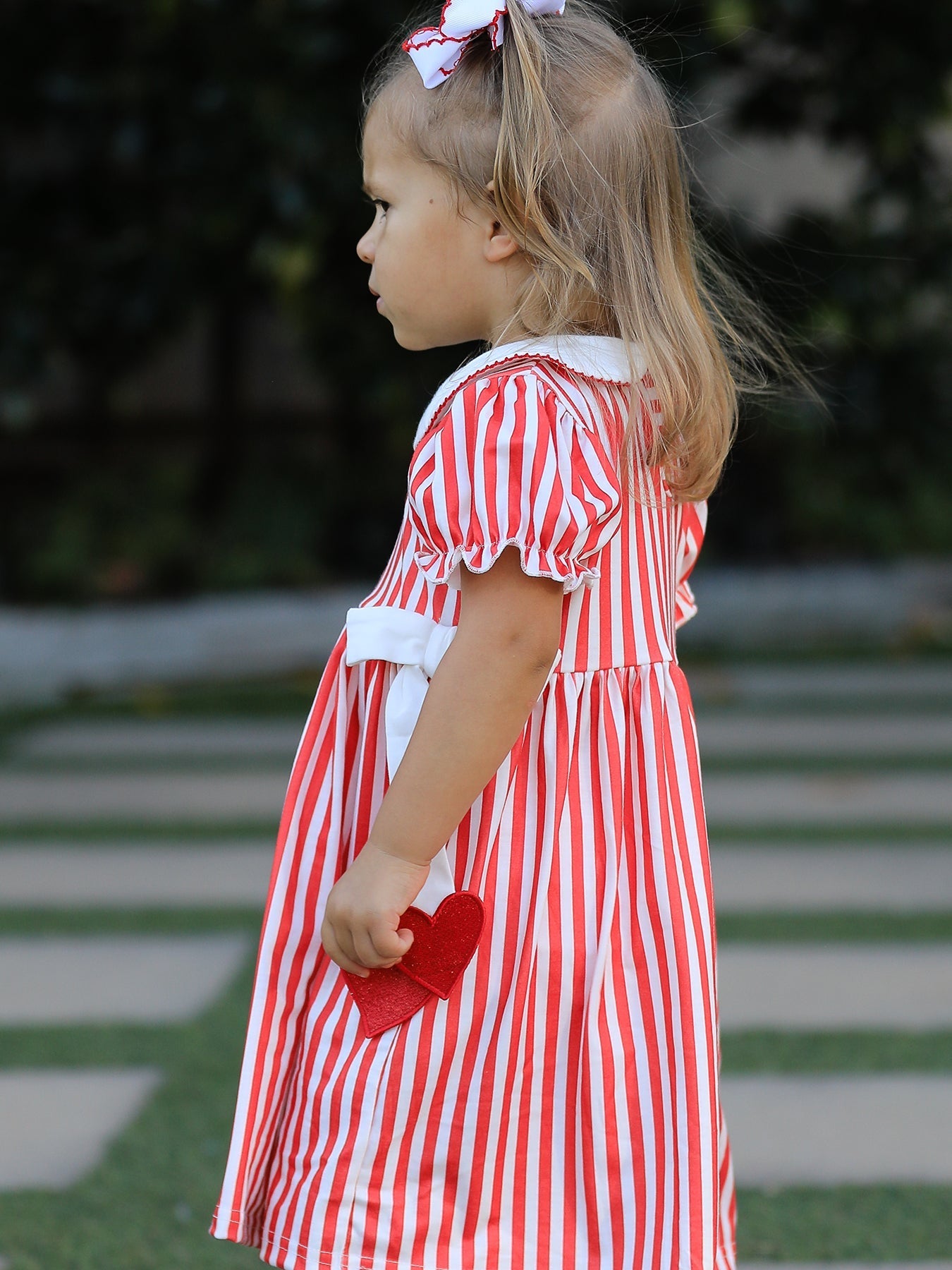 Rylee Faith Designs Valentine's Red Stripe Heart Dress for Toddler Girls - 