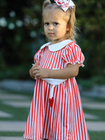 Rylee Faith Designs Valentine's Red Stripe Heart Dress for Toddler Girls - 