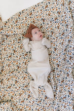 Mebie Baby Vanilla Organic Cotton Ribbed Knot Gown for Newborns 0 to 3 Months - 