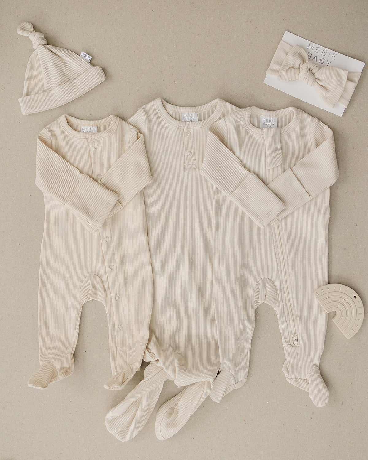 Mebie Baby Vanilla Organic Cotton Ribbed Knot Gown for Newborns 0 to 3 Months - 