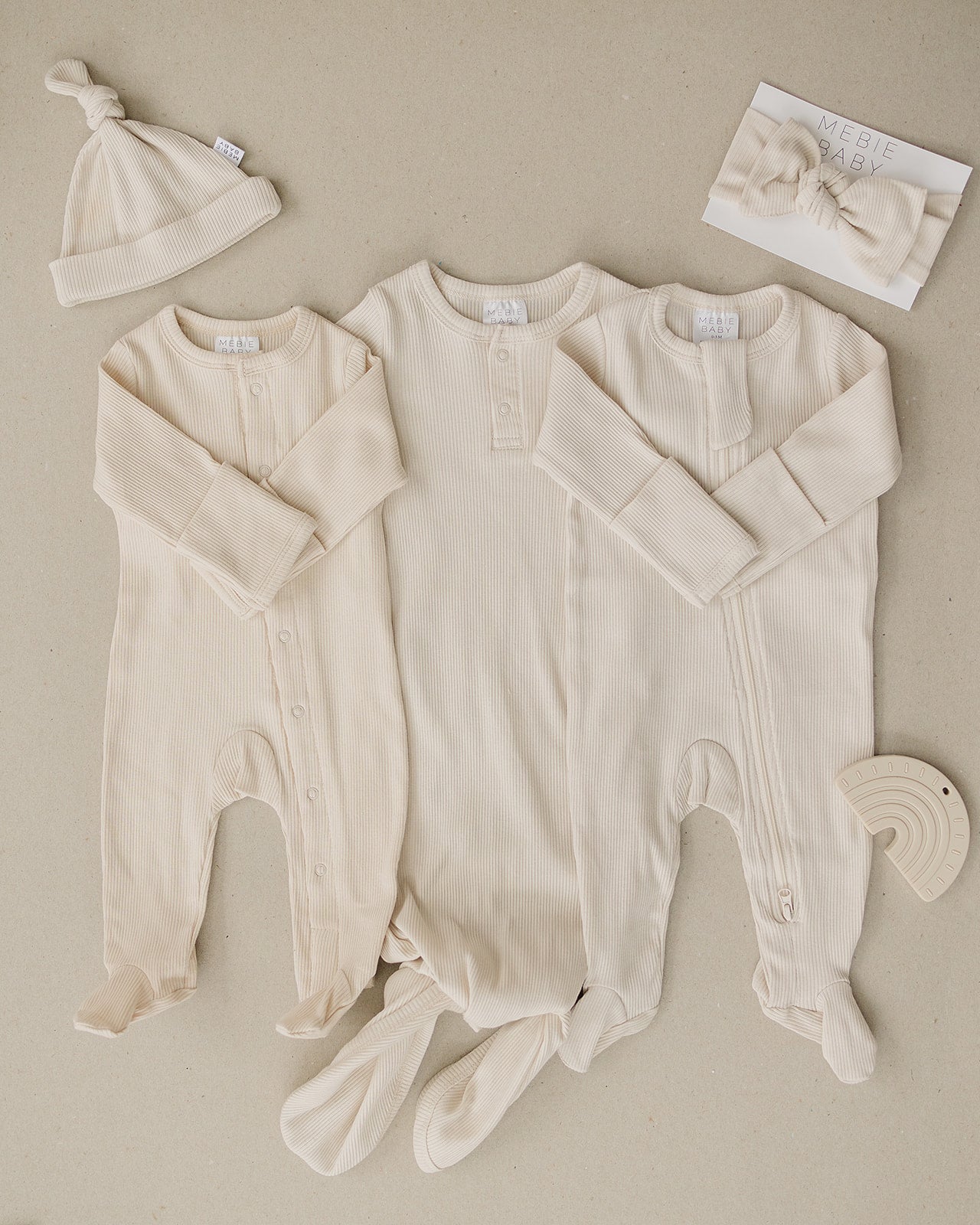 Mebie Baby Vanilla Organic Cotton Ribbed Snap Footed Pajamas For Babies - 