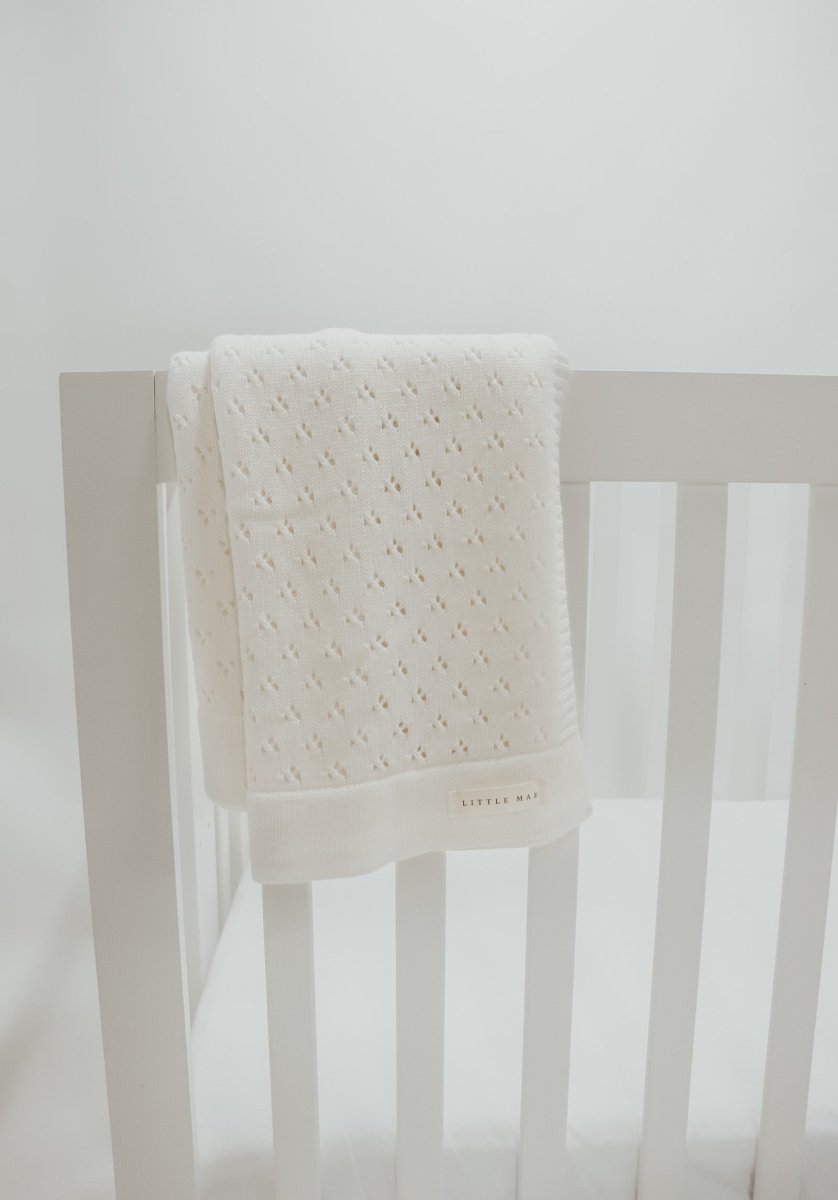 Little Mae & Co Vanilla Pointelle Knit Baby Blanket By Little Mae And Co - Everetts Place Boutique - 