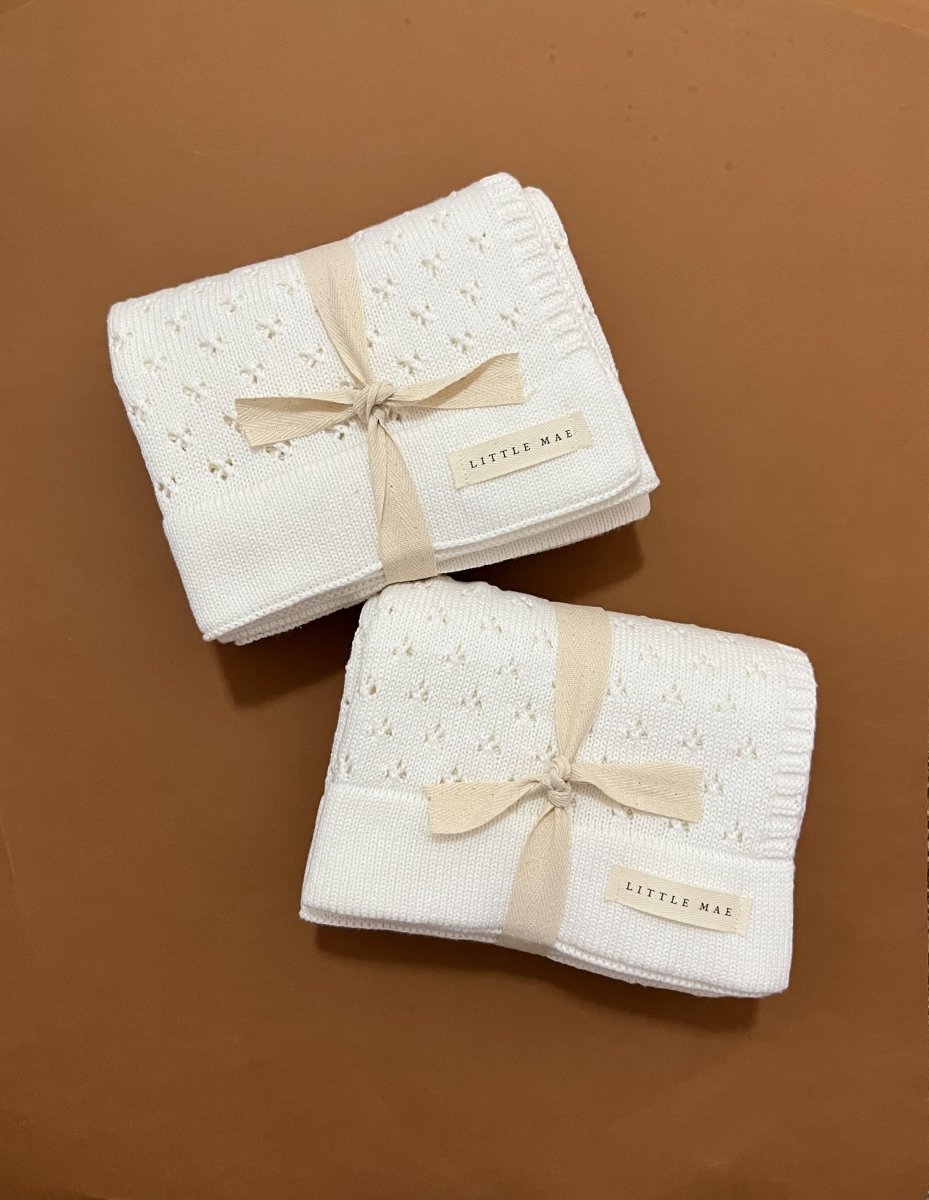 Little Mae & Co Vanilla Pointelle Knit Baby Blanket By Little Mae And Co - Everetts Place Boutique - 