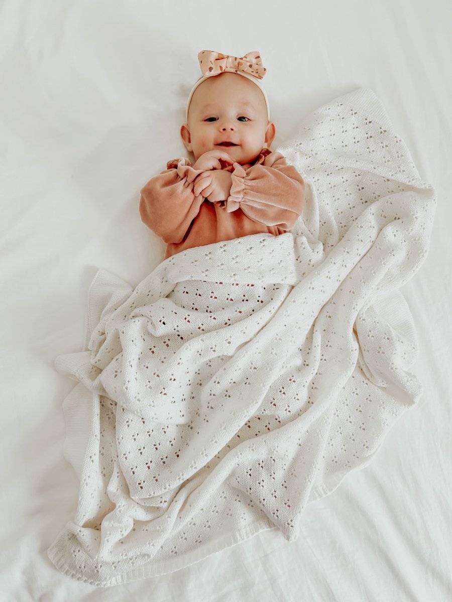 Little Mae & Co Vanilla Pointelle Knit Baby Blanket By Little Mae And Co - Everetts Place Boutique - 