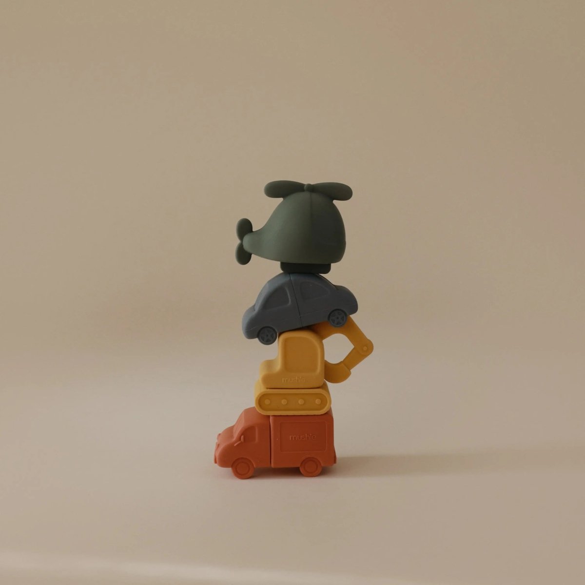 Mushie Vehicles Mold Free Bath Play Set for Kids with Helicopter Car Truck and Excavator - 