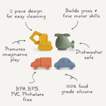 Mushie Vehicles Mold Free Bath Play Set for Kids with Helicopter Car Truck and Excavator - 