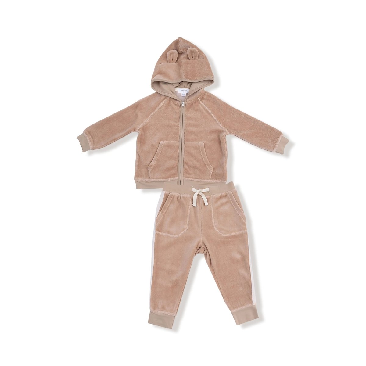 Angel Dear Velour Bear Ears Zip Hoodie And Varsity Stripe Jogger Set - Everetts Place Boutique - 