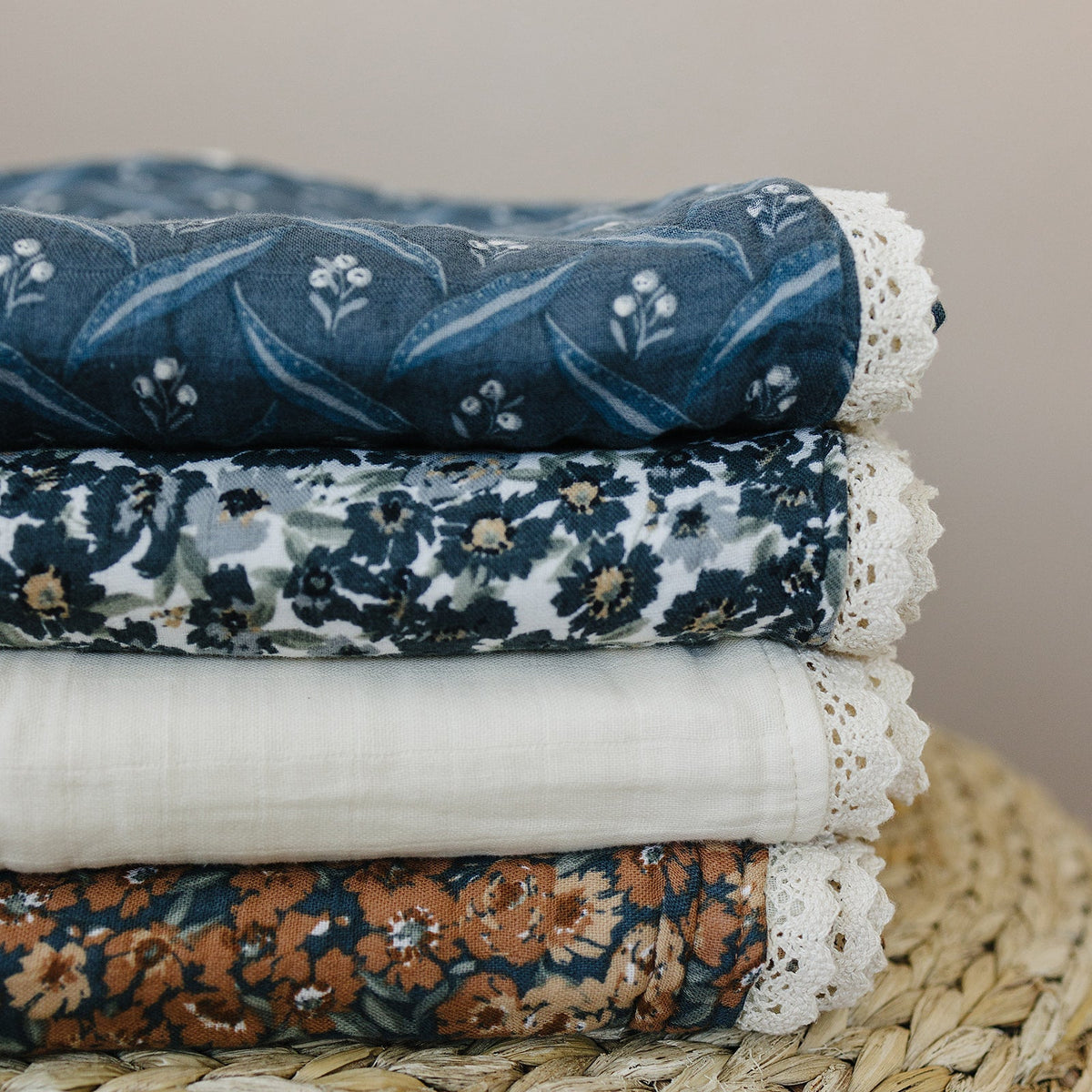 Mebie Baby Venetian Floral + Autumn Bloom Lace Muslin Quilt - 