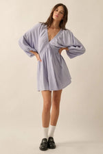 PinkBlush Vibrant Violet Blue Crinkle Cotton Mini Dress with Dolman Sleeves for Casual Wear - 
