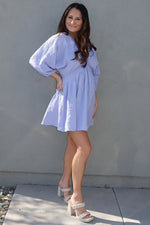 PinkBlush Vibrant Violet Blue Crinkle Cotton Mini Dress with Dolman Sleeves for Casual Wear - 