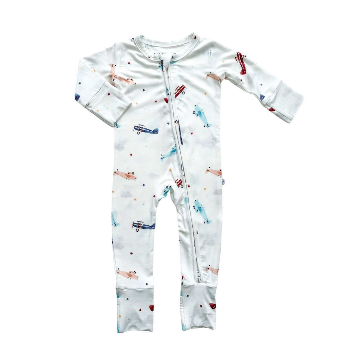 Harp Angel Boutique Vintage Airplane Baby Pajamas | Zipper Romper - 