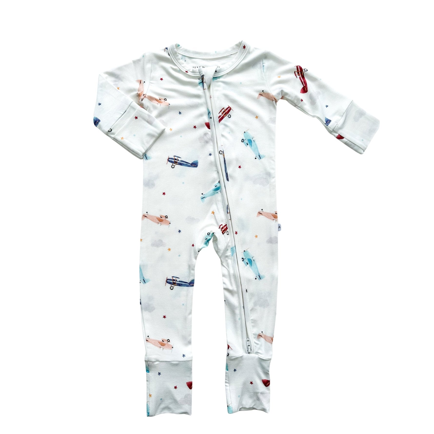 Harp Angel Boutique Vintage Airplane Baby Pajamas | Zipper Romper - 