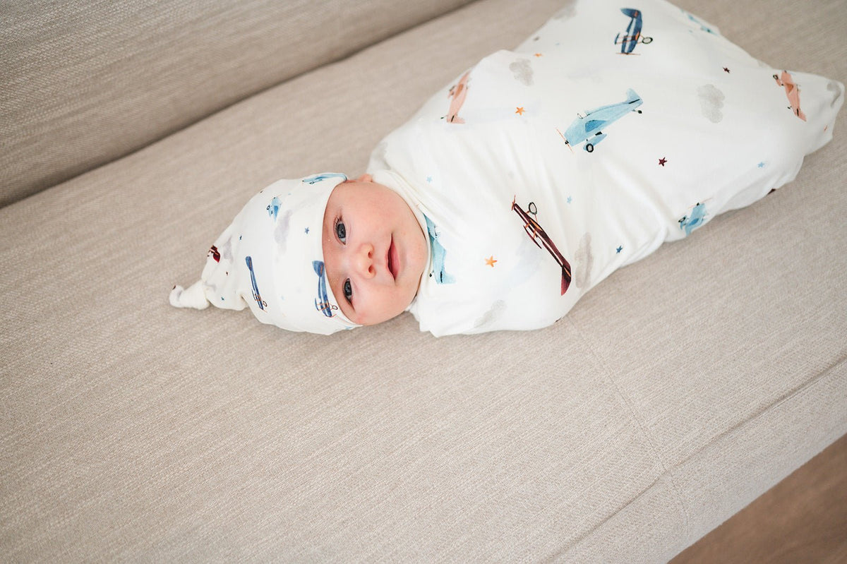 Harp Angel Boutique Vintage Airplane Bamboo Stretch Swaddle Blanket | Harp Angel Boutique