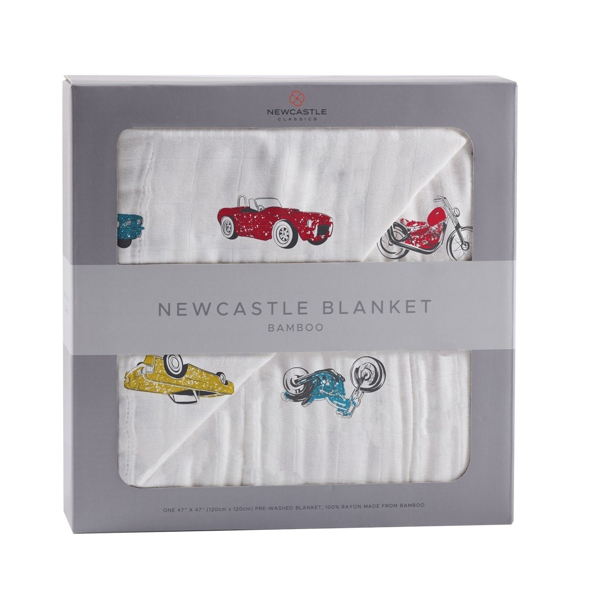 Newcastle Classics Vintage Bamboo Muslin Blanket with Vintage Cars Design for Kids - 