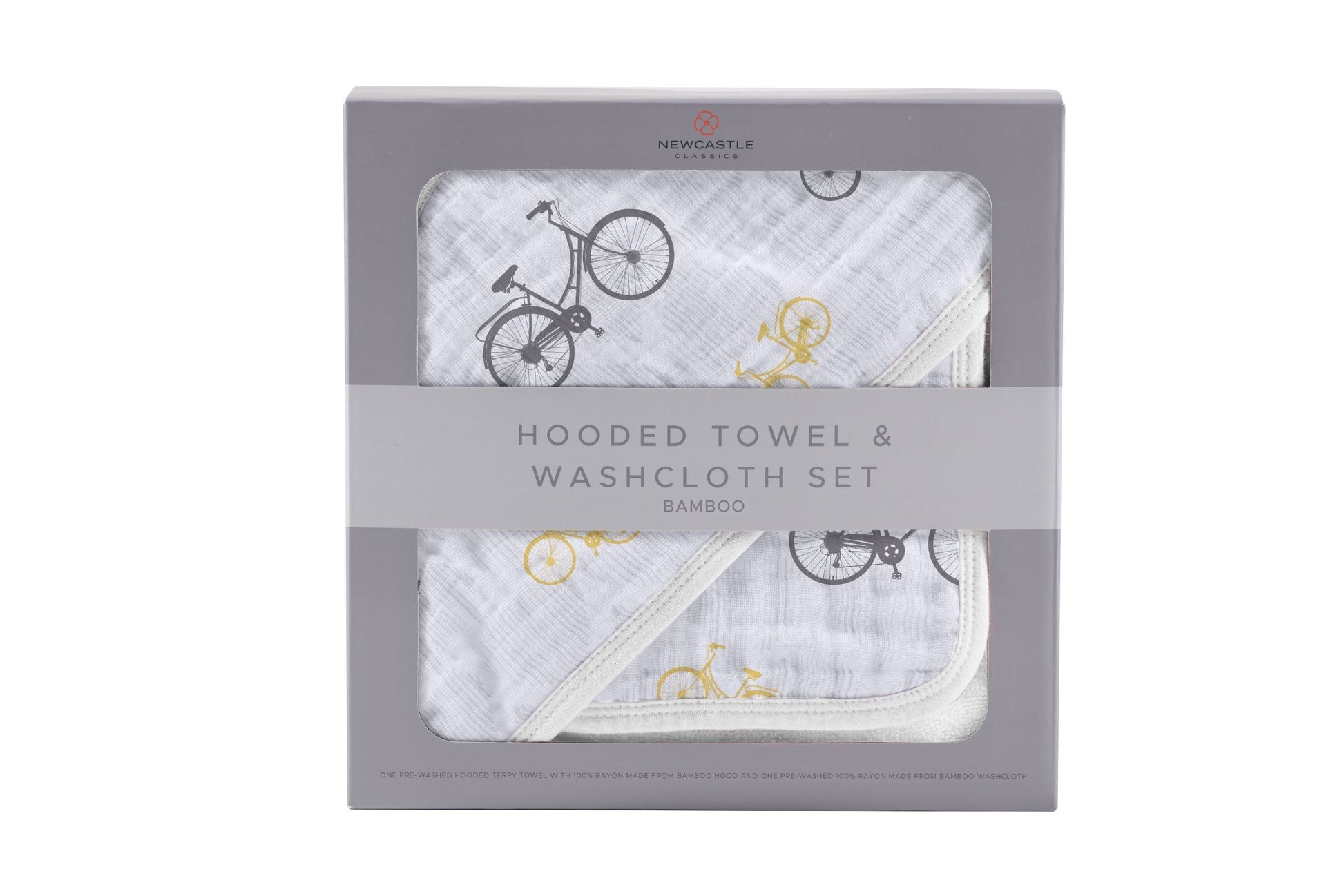Vintage Bicycle Bamboo Muslin Hooded Towel and Washcloth Set for Kids Newcastle Classics