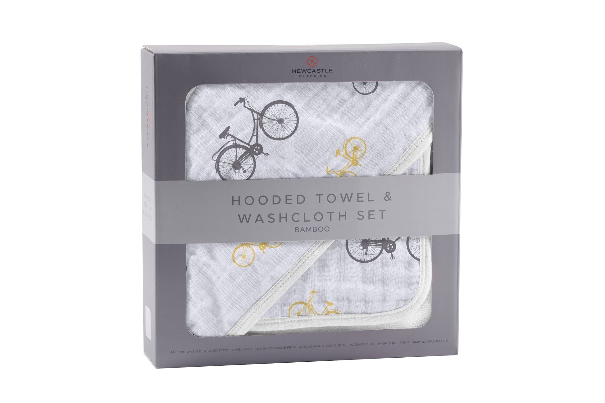 Vintage Bicycle Bamboo Muslin Hooded Towel and Washcloth Set for Kids Newcastle Classics