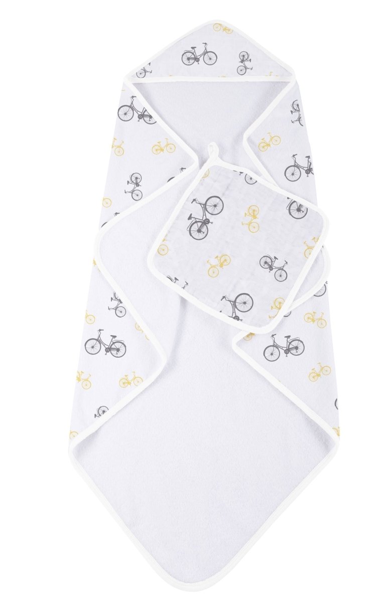 Newcastle Classics Vintage Bicycle Bamboo Muslin Hooded Towel Set for Cozy Kids - 