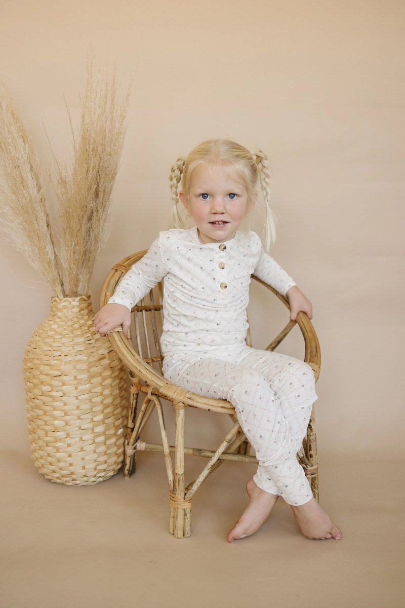Little Joy Co. Vintage Blooms 2pc Bamboo Henley Pajamas For Kids Cozy - Everetts Place Boutique - 