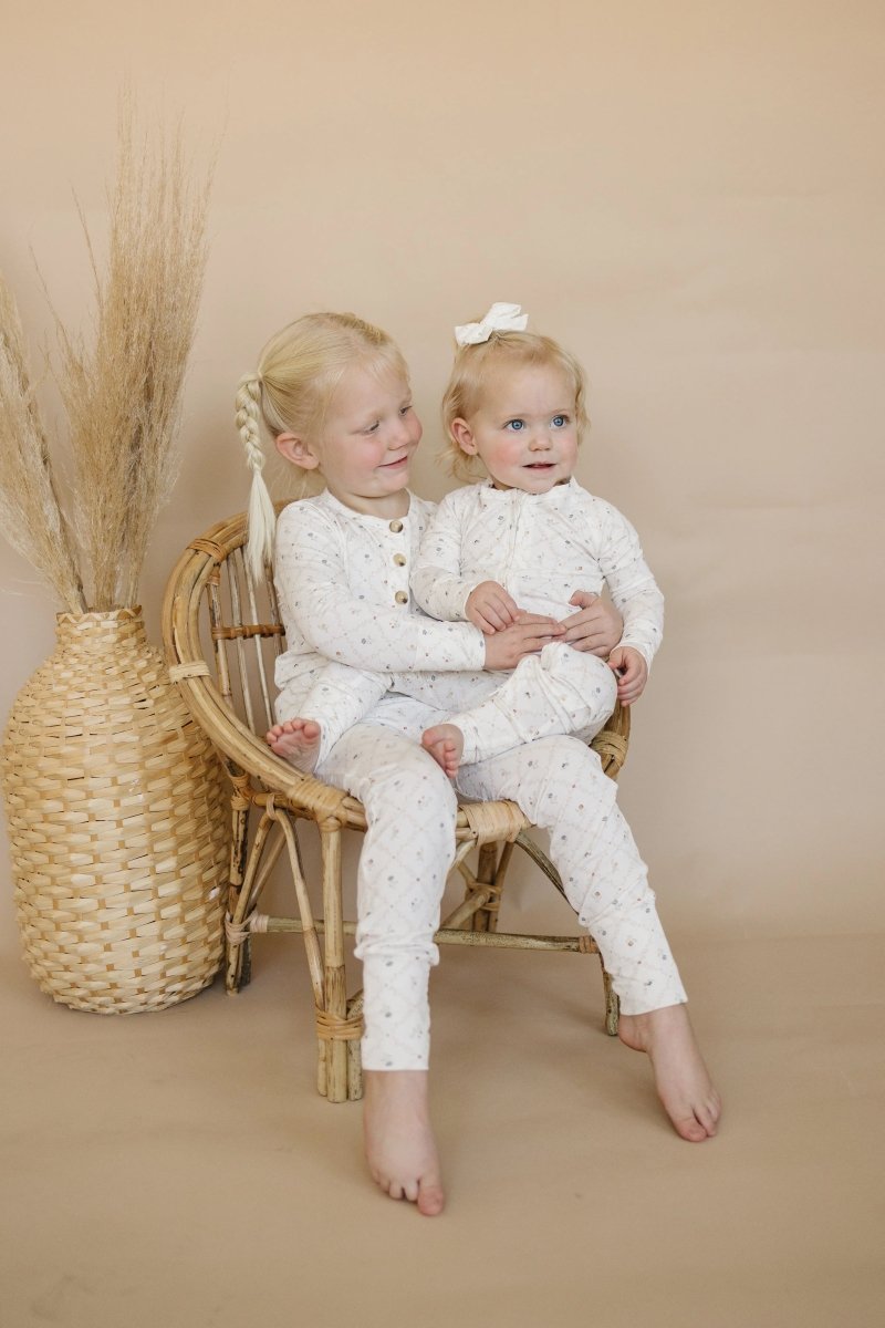 Vintage Blooms 2pc Bamboo Henley Pajamas For Kids Cozy - Everetts Place Boutique - 