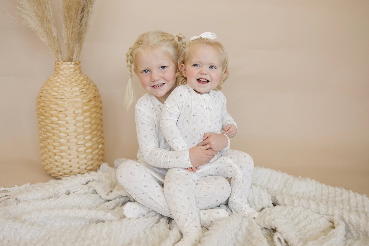 Little Joy Co. Vintage Blooms 2pc Bamboo Henley Pajamas For Kids Cozy - Everetts Place Boutique - 