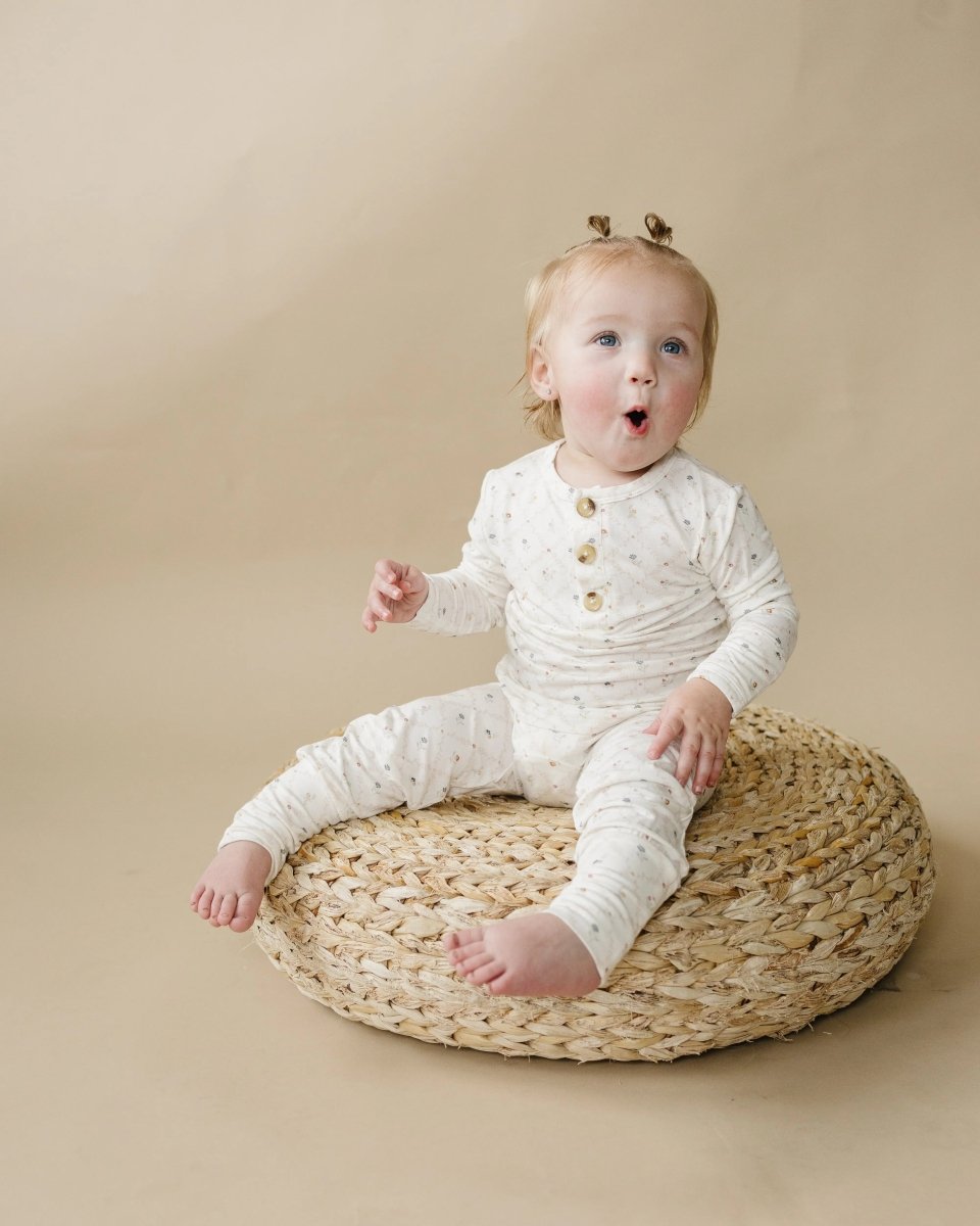 Little Joy Co. Vintage Blooms 2pc Bamboo Henley Pajamas For Kids Cozy - Everetts Place Boutique - 