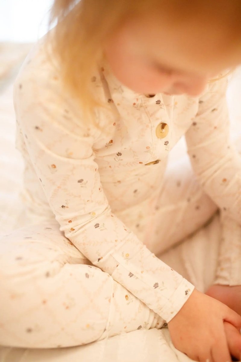 Little Joy Co. Vintage Blooms 2pc Bamboo Henley Pajamas For Kids Cozy - Everetts Place Boutique - 
