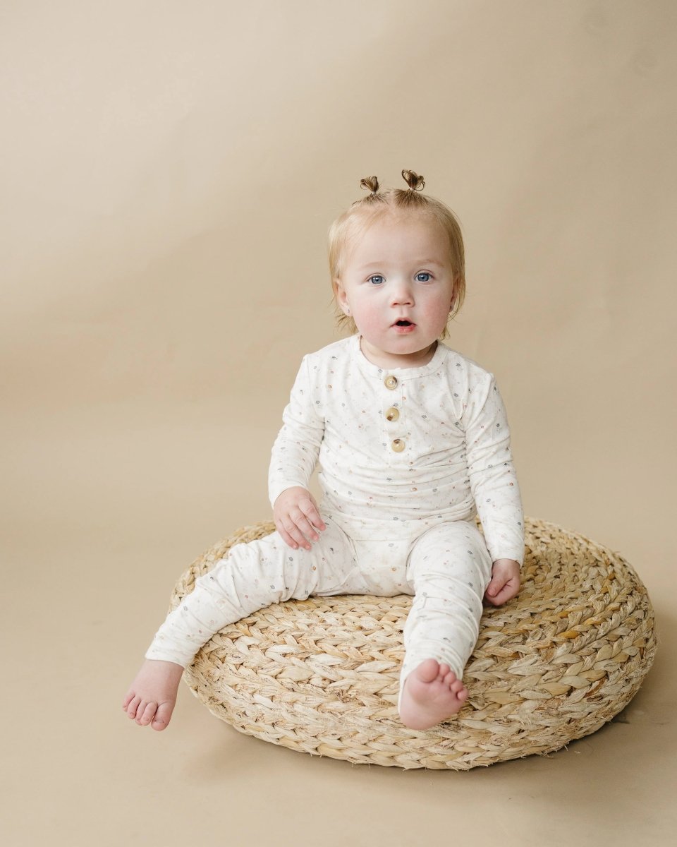 Little Joy Co. Vintage Blooms 2pc Bamboo Henley Pajamas For Kids Cozy - Everetts Place Boutique - 