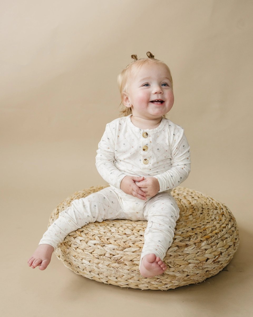 Little Joy Co. Vintage Blooms 2pc Bamboo Henley Pajamas For Kids Cozy - Everetts Place Boutique - 
