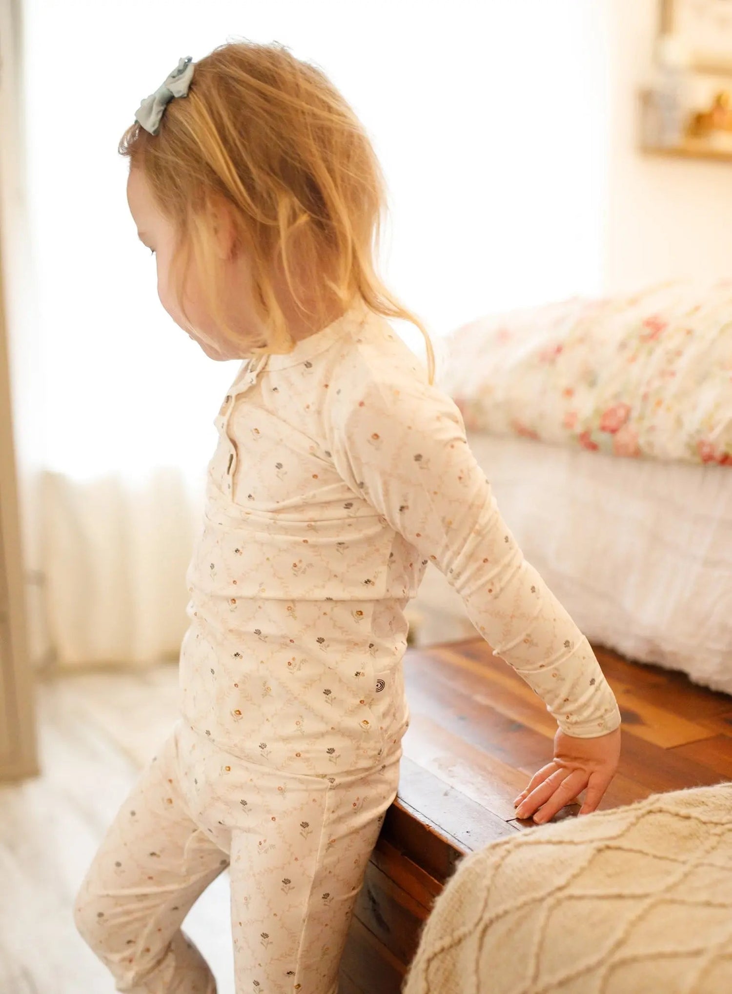 Vintage Blooms 2pc Henley Bamboo Pajamas - Sizes Newborn & Up! - Sleeve, Child, Baby & Toddler Clothing, Brown, Pink | Everetts Place