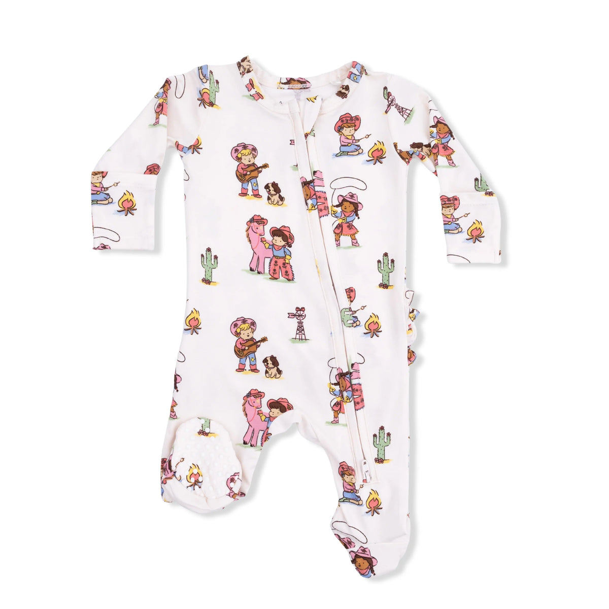 Angel Dear Vintage Cowgirls - 2 Way Ruffle Back Zipper Footie - 