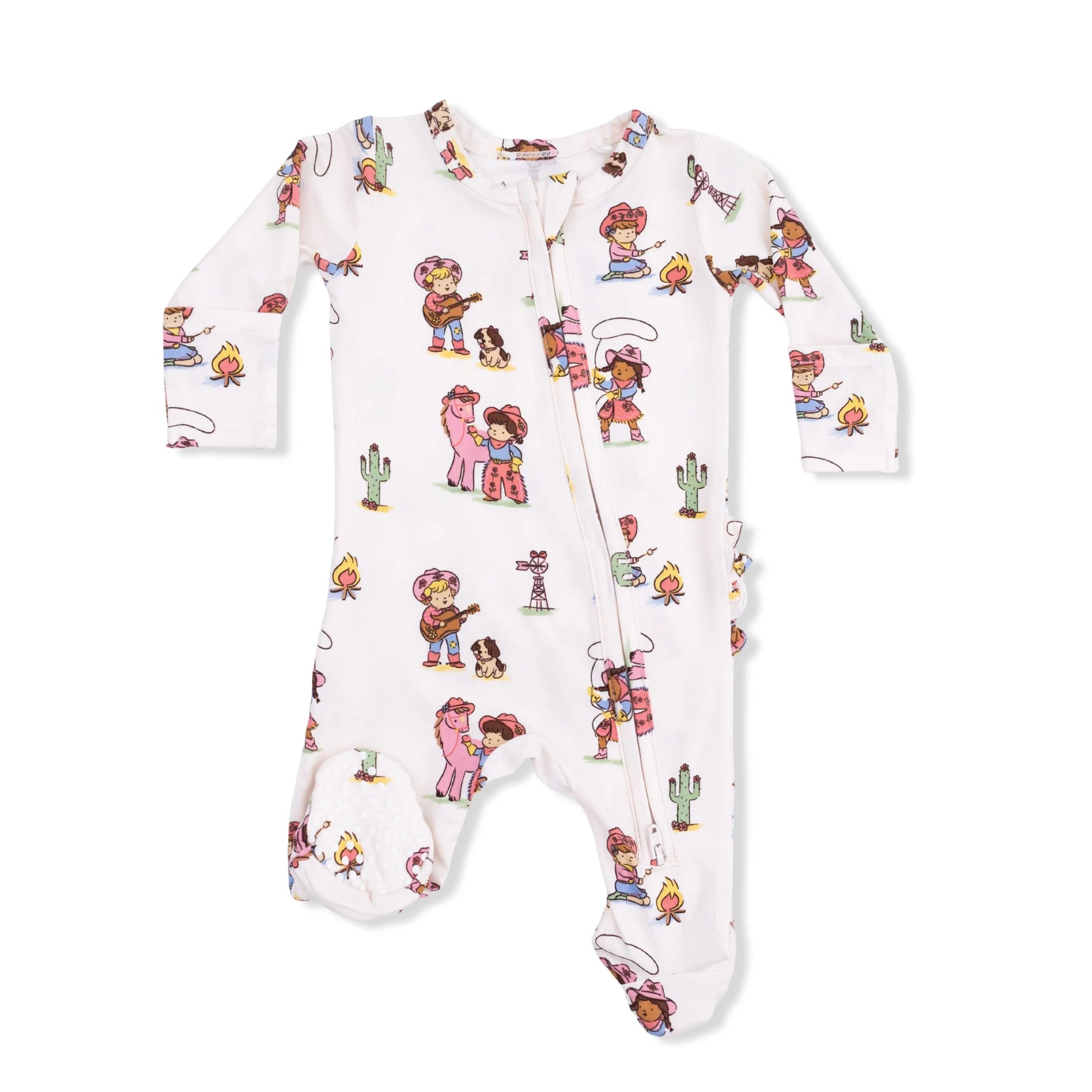 Angel Dear Vintage Cowgirls - 2 Way Ruffle Back Zipper Footie - 