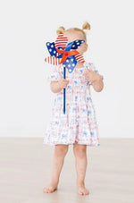 Mila & Rose ® Vintage Flags Smocked Ruffle Dress - 
